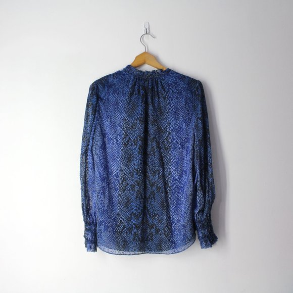 ELIE TAHARI Zeina floral and Snake Print Blouson Sleeve Blouse top blue Sz M - Picture 2 of 12